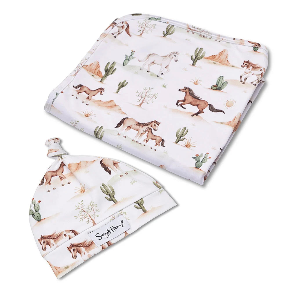 Wild Horses Organic Jersey Wrap & Beanie Set