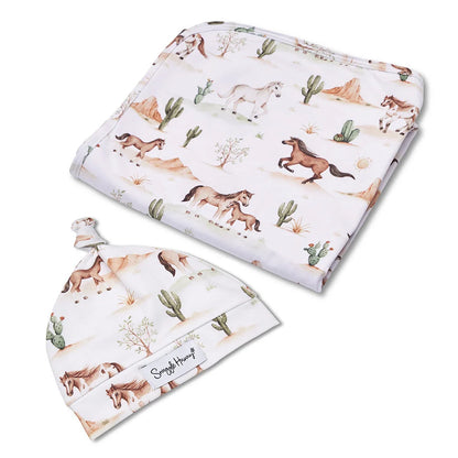 Wild Horses Organic Jersey Wrap & Beanie Set