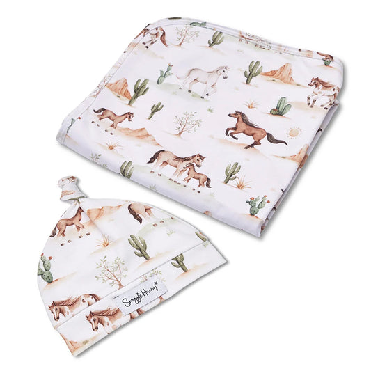 Wild Horses Organic Jersey Wrap & Beanie Set
