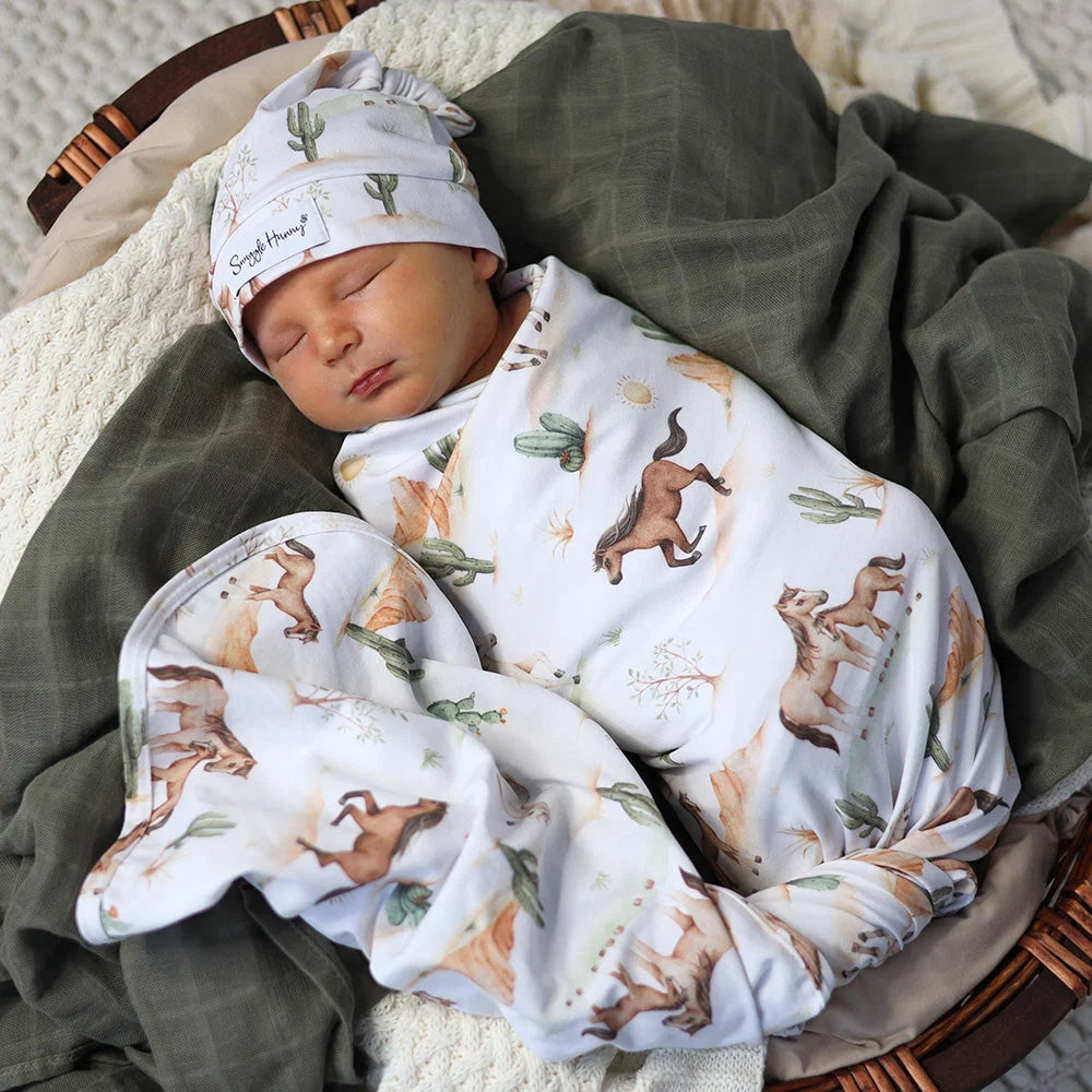 Wild Horses Organic Jersey Wrap & Beanie Set