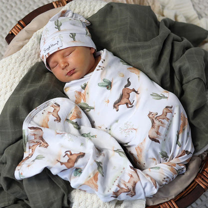 Wild Horses Organic Jersey Wrap & Beanie Set