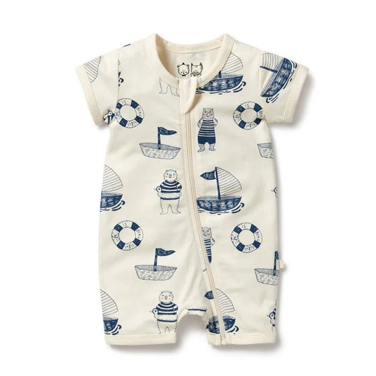 Wilson & Frenchy Organic Boyleg Zipsuit - Nautical Bear - Aster & Ruby