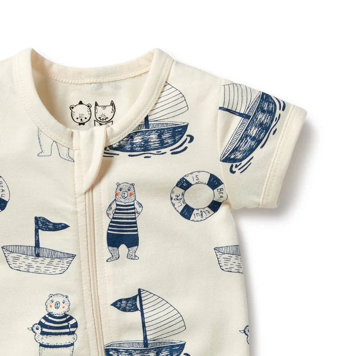 Wilson & Frenchy Organic Boyleg Zipsuit - Nautical Bear - Aster & Ruby