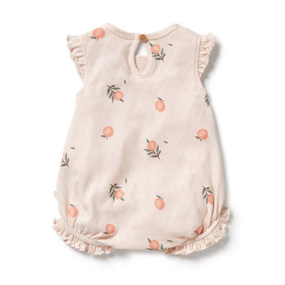 Wilson & Frenchy Organic Pointelle Ruffle Growsuit - Peaches - Aster & Ruby