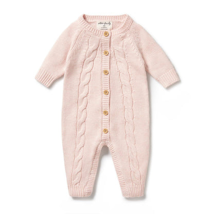 Wilson & Frenchy Pink Knitted Cable Growsuit - Aster & Ruby