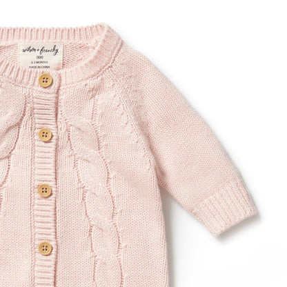 Wilson & Frenchy Pink Knitted Cable Growsuit - Aster & Ruby