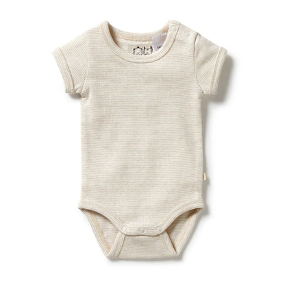 Wilson & Frenchy Stripe Rib Organic Bodysuit - Oatmeal - Aster & Ruby