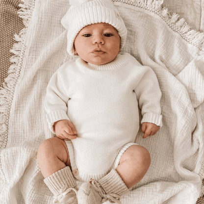 Ziggy Lou Milk Heirloom Knit Romper-Aster & Ruby