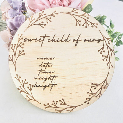 Timber Tinkers Sweet Child Birth Announcement Disc