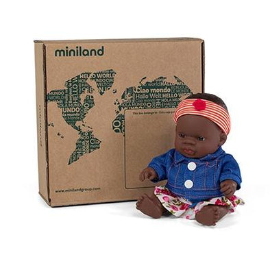 Miniland Anatomically Correct Baby Doll African Girl and Outfit Boxed, 21 cm