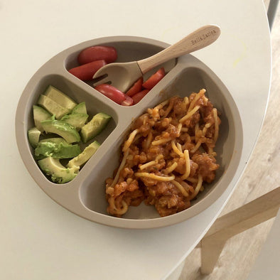 Bella Zailea Silicone Suction Divided Plate & Fork Taupe