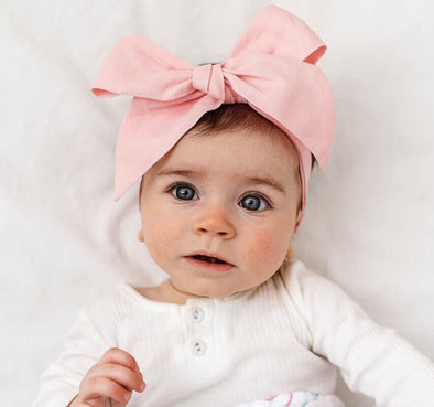 Linen Bow Headband Wrap Baby Pink