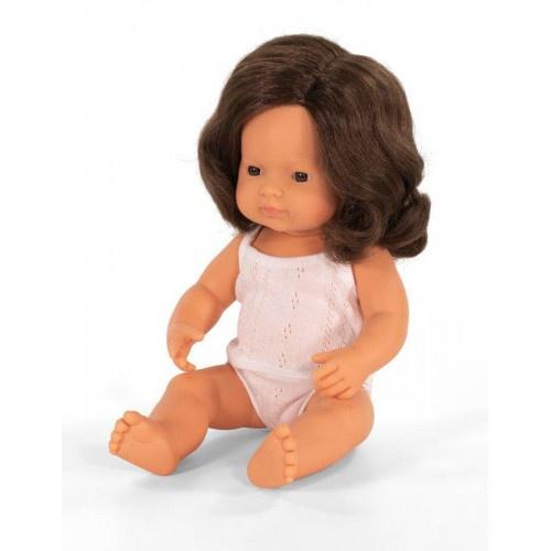 Miniland Anatomically Correct Baby Doll Caucasian Brunette Girl, 38 cm