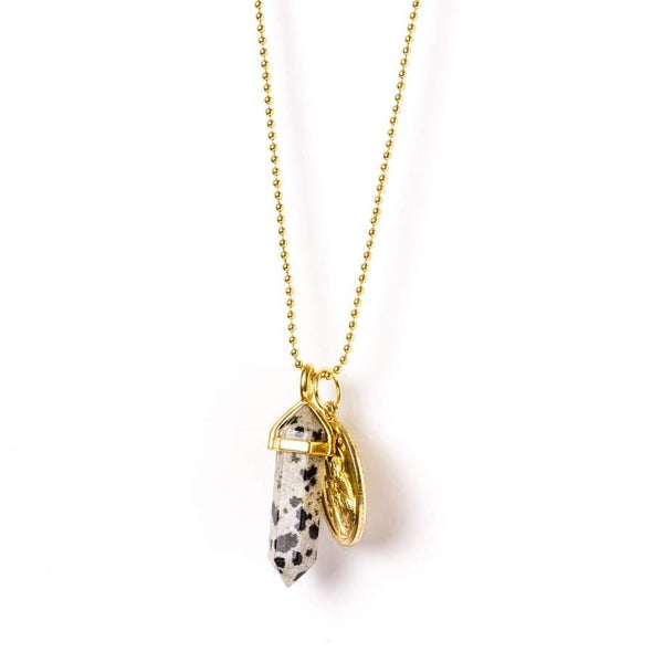 Gold Saint Pendant Necklace Dalmatian Jasper