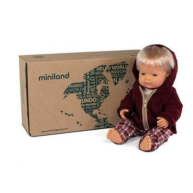 Miniland Anatomically Correct Baby Doll Caucasian Boy and Outfit Boxed, 38 cm