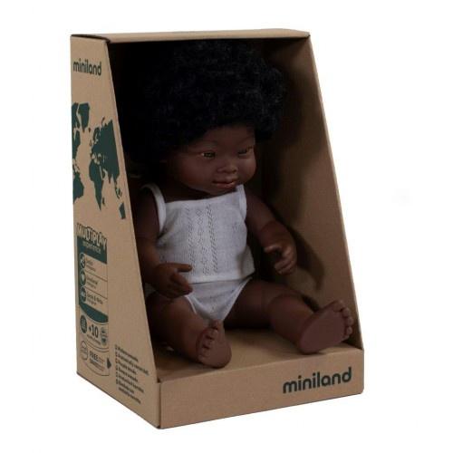 Miniland Anatomically Correct Baby Doll African Down Syndrome Boy, 38 cm