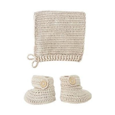 O.B. Designs Crochet Bonnet & Bootie Set Vanilla