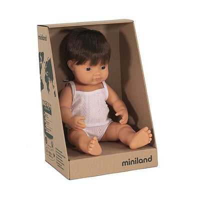 Miniland Anatomically Correct Baby Doll Caucasian Brunette Boy, 38 cm