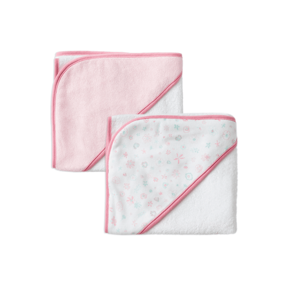 Hooded Towel 2pk Pink Meadow Bunnies