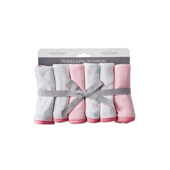 Towelling Washers 6pk Pink Meadow Bunnies