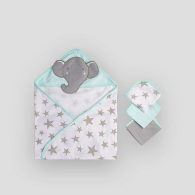 Character Hooded Towel & Washers Elephant Star