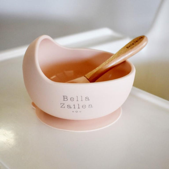 Bella Zailea Silicone Suction Bowl & Spoon Peach Blush