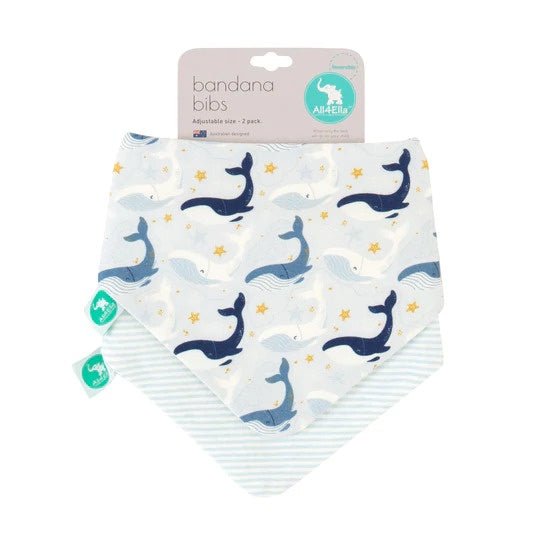 All4Ella Reversible Bandana Bibs 2pk Whales - Aster & Ruby