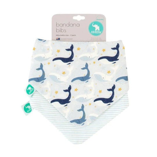 All4Ella Reversible Bandana Bibs 2pk Whales - Aster & Ruby