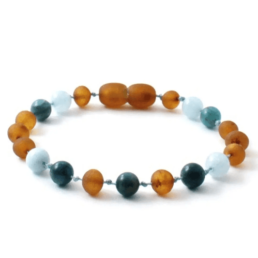 Amber Bracelet Cognac Raw, Apatite and Aquamarine | Baby 14cm - Aster & Ruby