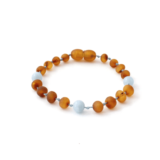 Amber Bracelet Cognac Raw & Aquamarine | Baby 14cm - Aster & Ruby