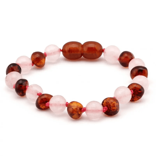 Amber Bracelet Cognac & Rose Quartz | Baby 14cm - Aster & Ruby