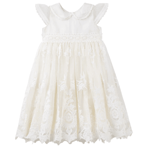 Ava Antique Lace Christening Gown Beige