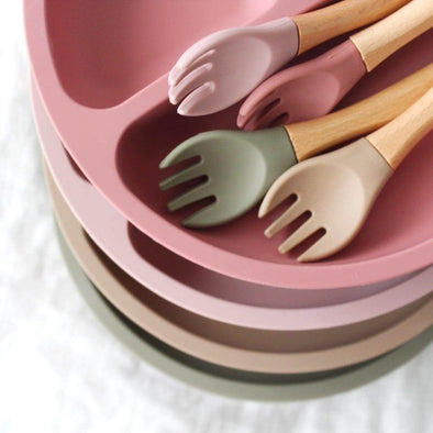Bella Zailea Silicone Suction Divided Plate & Fork Dusty Rose
