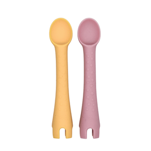 First Tensils 2pk Silicone Baby Utensils Dusty Pink/Daffodil